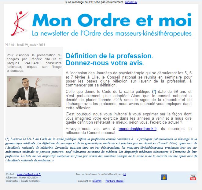 NEWSLETTER N°40 – Ordre Des Masseurs-kinésithérapeutes